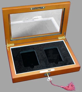 Wood Glass-top Display Box - 2 Certified PCGS NCG Premier Coin Slabs With Key - Picture 1 of 2