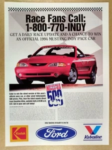 1994 Ford Mustang Convertible Indy 500 Pace Car Sweepstakes vintage print Ad - Picture 1 of 1