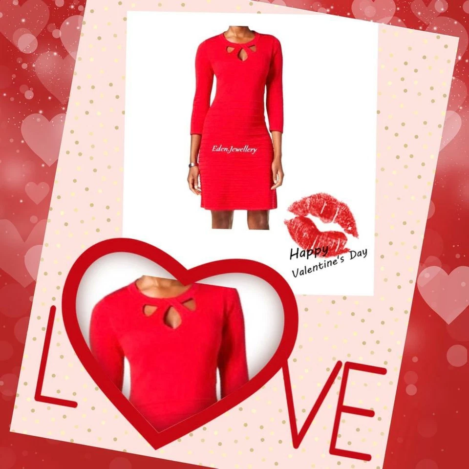 Fabuloso Vestido Suéter NINE WEST Damas Rojo Corte Ajuste y Acampanado Manga Larga Talla L Foto 1 de 1