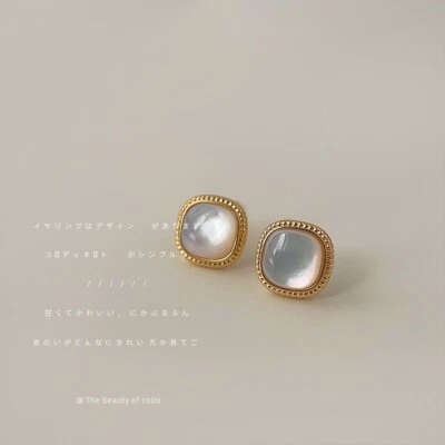 Модная женщина 14K золото покрытием перламутр квадратные серьги-гвоздики - Изображение 1 из 4