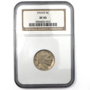1914-D Buffalo Nickel 5c NGC XF45 Denver Mint Superb Strong Strike - Picture 1 of 2
