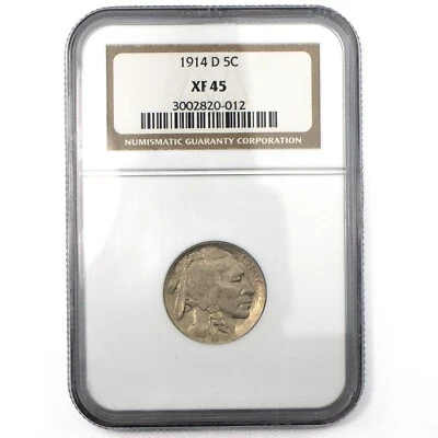 1914-D Buffalo Nickel 5c NGC XF45 Denver Mint Superb Strong Strike - Image 1 of 2