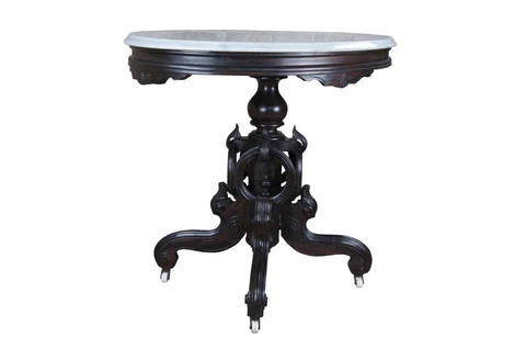 Antique Victorian Carved Rosewood Oval Marble Parlor Center Accent Table 32" Cover