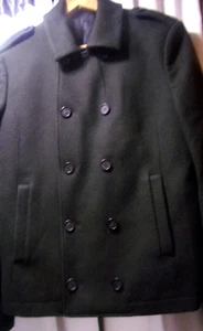 All Saints Mens Charcoal Wool Blend Double Breasted Garrison Pea Coat SIZE L - Picture 1 of 16
