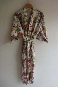 Camisa india bloque de mano para mujer larga ropa de noche batas florales kimono estampado de albornoz - Imagen 1 de 8