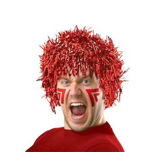 Red Tinsel Foil Wig Childs Adults Costume Prop Disco Party Accessory - Picture 1 of 2