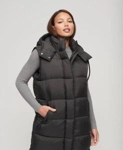 Brand New Womens Hooded Ripstop Longline Gilet Black Colour Size 16 Superdry - Picture 1 of 3