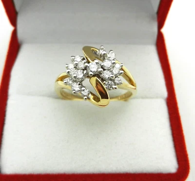 Solid 14k Yellow Gold Natural Diamond 0.55ctw Cluster Ring 4.4gr LOVE SONG - Image 1 of 4