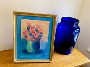 Vintage impressionistisches Pastell Stillleben Blumen in einer Vase monogrammiert AD - Bild 1 von 10