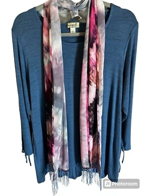 Blusa azul con bufanda talla grande One World live And Let Live para mujer nueva con etiquetas Foto 1 de 4