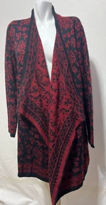 Lucky Brand Women XL Burgundy Black Open Front Cardigan Jacket Boho New NWT - Picture 1 of 8