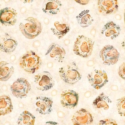 Quilting Treasures - Хлопковые Хвосты - Бросок Цыплят - Крем, Ткань BTY - Изображение 1 из 4