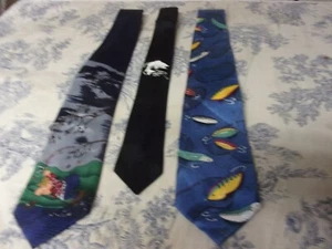 (3) Vtg. Fishing Themed Gary Patterson, Balancine Hot Cakes +  Novelty Neckties - Picture 1 of 13
