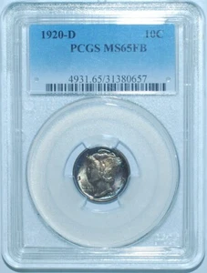 1920 D PCGS MS65FB Full Bands Mercury Dime - Picture 1 of 2