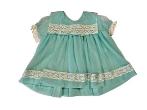 Vintage Baby Blue Girls Sheer Dress W/Satin Underslip And Lace Size 3 Months - Picture 1 of 2