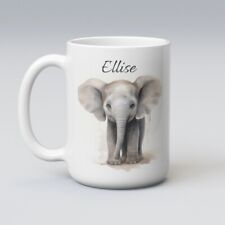 Elephant Customised Coffee Mug, Watercolour Elephant with your name, Custom Name