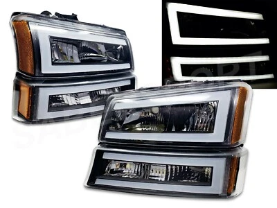 Juego de faros negros + luces de estacionamiento con barra LED C para Silverado 2003-2006 Foto 1 de 4