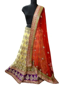 Indian Heavy Net Hand Embroidered Designer Manish Malhotra Lehenga 2pc set - Picture 1 of 24