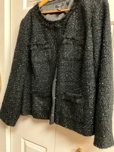 Alfani Damen schwarz vorne offen eleganter Besatz Langarm Blazer Größe 22 - Bild 1 von 5