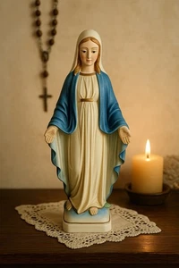 Vintage Unsere Liebe Frau der Gnade Jungfrau Maria Statue 8" Keramik Japan blau & weiß - Bild 1 von 5