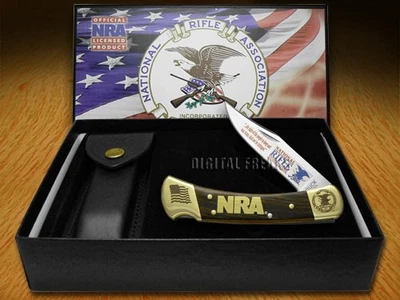 Buck 110 Folding Hunter Knife NRA National Rifle Association Wooden Stainless - Image 1 of 4