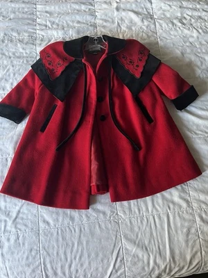 Rothschild Vintage Red Black Wool Velvet Coat Girls Size  2T  exceptional - Image 1 of 4