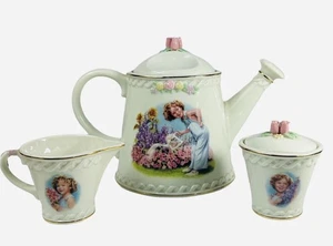 Tetera Danbury Mint Shirley Temple con crema y azúcar conjunto porcelana excelente - Imagen 1 de 13