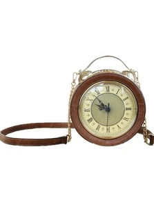 Neue Vintage Echt Wecker Damen Schultertasche - Braun, Steampunk - Bild 1 von 2