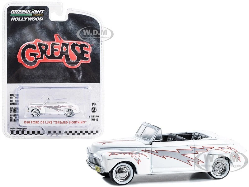 1948 FORD DE LUXE "GREASED LIGHTNING" WHITE 1/64 DIECAST BY GREENLIGHT 62010