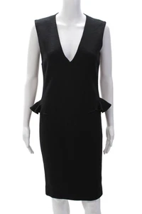 Vestido Vaina Bottega Veneta Mujer Cremallera Trasera Cuello en V Volantes Negro Lana Talla IT 40 - Imagen 1 de 7