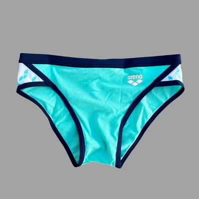 Arena 男式水蓝色带海军蓝饰边图标游泳短裤泳装泳衣 28 码 — 第 1/4 张图片