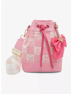 Sailor Moon Pink Checkered Bucket Crossbody Bag - NEW - Image 1 of 4