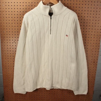 Suéter de algodão vintage anos 90 Y2K RALPH LAUREN Polo Jeans Co 1/4 com zíper com nervuras etiqueta 2XL  - Imagem 1 de 4