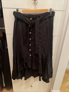 Target midi fishtail skirt size 12 black tie waist linen - Picture 1 of 5
