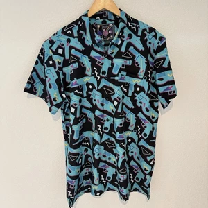Retro Rifle The 80 Shirt Mens XL Teal All Over Print Button EUC - Picture 1 of 5