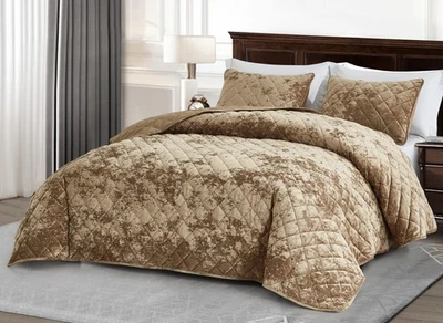 Juego de edredón de terciopelo envejecido de felpa con puntada de diamante Chezmoi Collection Lux de 3 piezas Foto 1 de 4