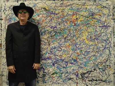 Pintura en lienzo gigante estilo Jackson Pollock 84”X62” (7 pies) abstracto moderno XL Foto 1 de 4