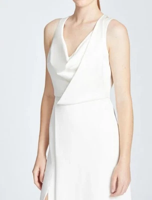HALSTON Ivory Satin Cowl Neck Cocktail Dress US4 UK8 £350 **GORGEOUS** — 第 1/4 张图片