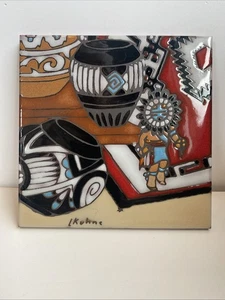 Jarrones Kokopelli de cerámica decorativos esmaltados a mano Earthtones azulejo L. Kuhne 1984 EE. UU. - Imagen 1 de 5