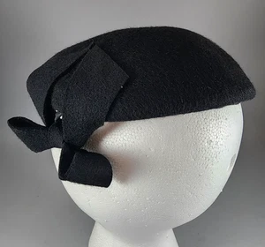 Vintage Bowed Baskenmütze Neumann Endler Fairfield Filze 100% Wolle schwarz - Bild 1 von 7