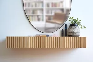 Fluted dressing table / floating vanity - made of solid Pine WOODEN - Picture 1 of 7