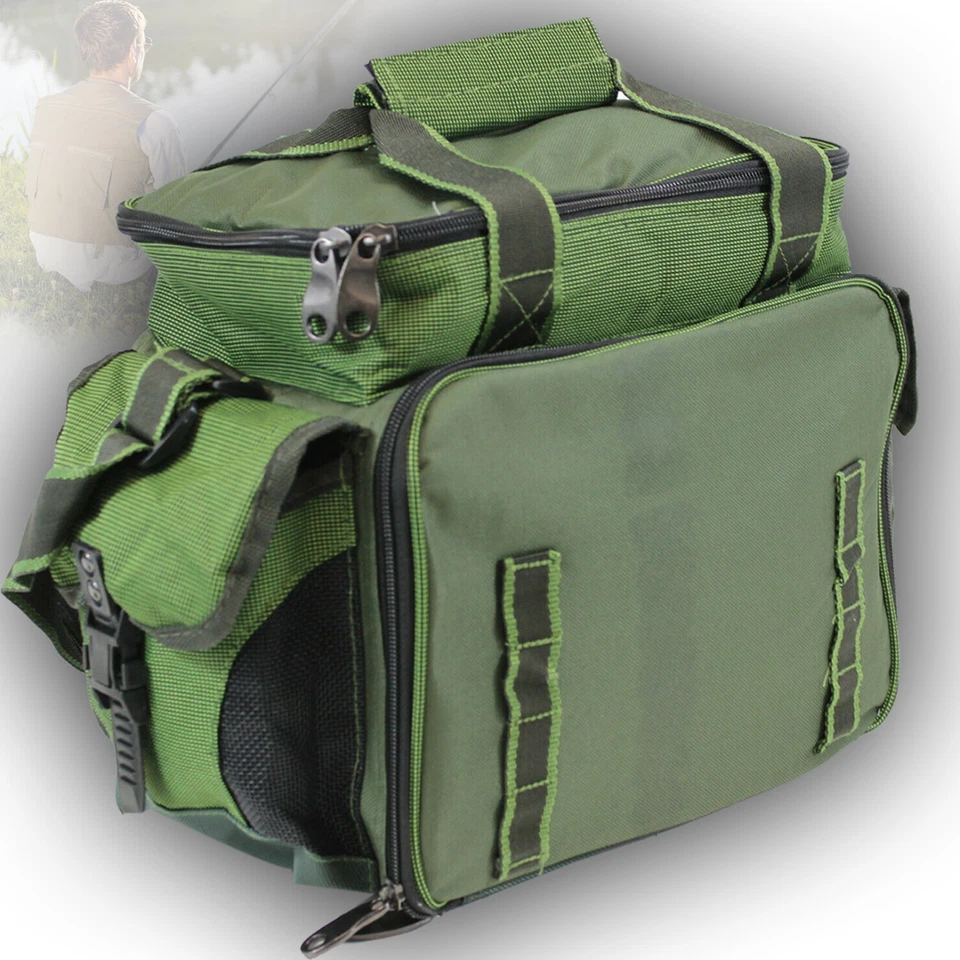 QMBASIC GROßE ANGELTASCHE MIT 4 BOXEN Ködertasche Angel Tasche Tackleboxen Raubfisch XXL