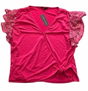 Adrienne Vittadini XL Pink Blouse Short Sleeve Top Wrap Shirt Stretch Light - Picture 1 of 5
