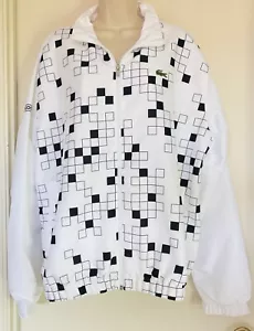 LACOSTE Full Zip Up White Black Checkered Spray Wind Jacket Coat Mens Size 7/192 - Picture 1 of 16