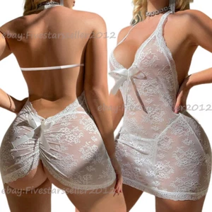 White-Women's-Sexy-Lingerie-Sleepwear-Lace-Romantic-Wedding-Night-Babydoll-Set - Picture 1 of 14