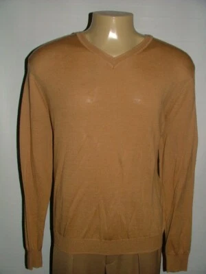 全新 WT 79.50 美元 KENNETH ROBERT V 领针织衫 XL 码 100% 美利奴羊毛骆驼 #565 — 第 1/4 张图片