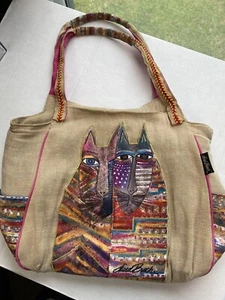 Borsa a mano Laurel Burch gatto juta tote bohemien spiaggia popolare artistica - Foto 1 di 13