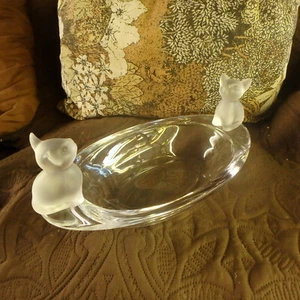 Serreb French crystal cat bowl, 12" wide 5 1/2" tall 6 1/2 " deep, vintage - Picture 1 of 5