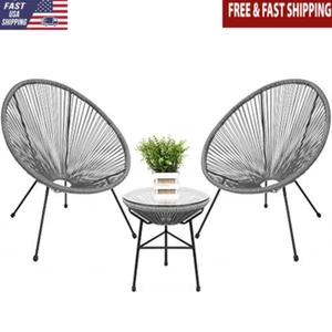 3-Piece Outdoor Acapulco Bistro Set Glass Top Table & 2 Chairs Weather-Resistant - Picture 1 of 6