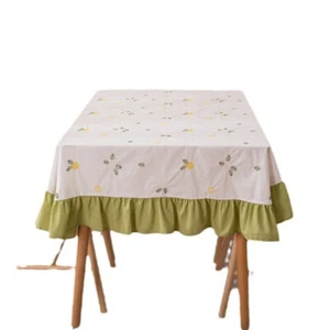 1x Pastoral Flower Embroidered Ruffled Tablecloth Rectangular Coffee Table Cover - Picture 1 of 20